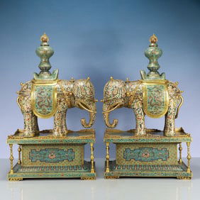 A Exquisite A pair of Cloisonne Dragon Pattern Elephant Ornament
