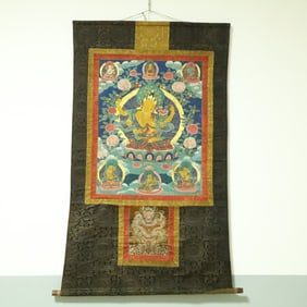 An Exquisite Brocade Painted Color Statue of Manjusri Tangka