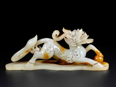 An Exquisite White Jade Kylin Ornament