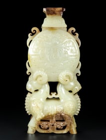 An Exquisite White Jade Beast-Face Pattern Vase