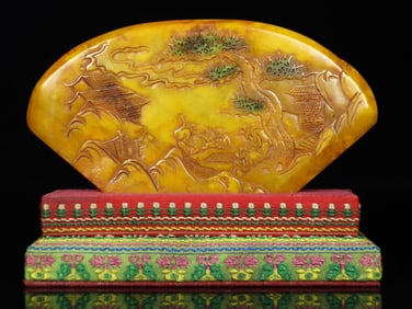 An Exquisite Shoushan Stone Landscape and Figure Pattern Ornament