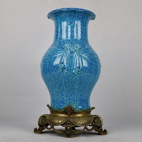An Exquisite Robin's-Egg-Glazed Inlaid Bronze Vase