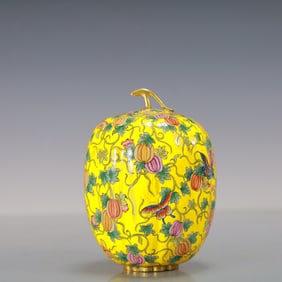 A Exquisite Coppery Enamel Flower and Butterfly Pattern Vase