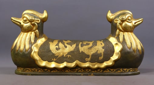 An Exquisite Gilt Bronze Lotus Pattern Dragon and Phoenix Pattern Pillow