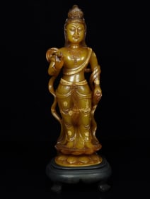 An Exquisite Shoushan Stone Statue of Avalokitesvara