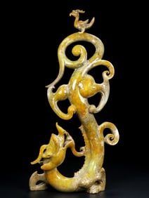 An Exquisite White Jade Dragon and Phoenix Ornament