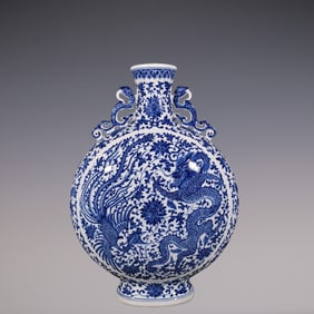 An Exquisite Blue and White Lotus Pattern Dragon and Phoenix Pattern Double-Ears Vase