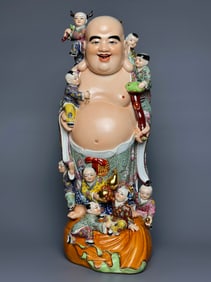 An Exquisite Famille-Rose Statue of Arhat