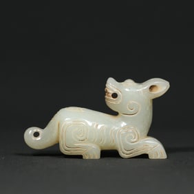 An Exquisite White Jade Auspicious Beast Ornament