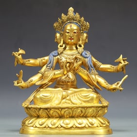 A Exquisite Gilt Bronze Six-arms Buddha statue