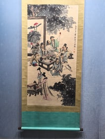 A Chinese Vertical Scroll Ink Painting of Character and Story on Paper