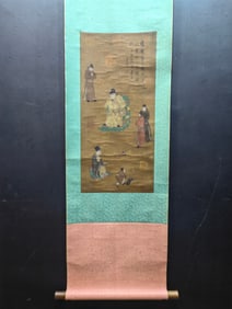 A Chinese Vertical Scroll Ink Painting of Character and Story on Silk