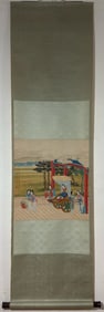 A Chinese Vertical Scroll Ink Painting of Character and Story on Paper