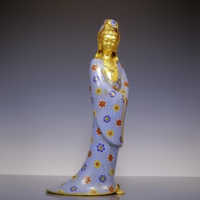 An Exquisite Gilt Bronze Cloisonne Statue of Avalokitesvara