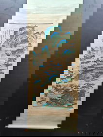 A Chinese Vertical Scroll Ink Painting of Landscape on Paper