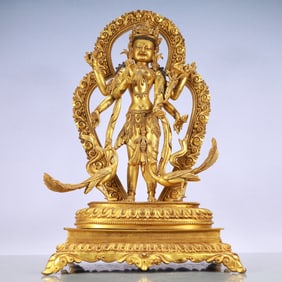 A Exquisite Gilt Bronze Four-arms Buddha statue