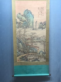 A Chinese Vertical Scroll Ink Painting of Landscape on Paper