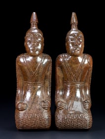 A Pair of Exquisite White Jade Figure Ornament