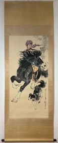 A Chinese Vertical Scroll Ink Painting of Character and Story on Paper