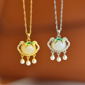 A Pair of Exquisite Silver Inlaid White Jade Enamel Pendant