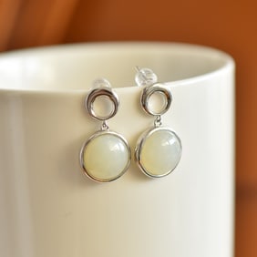 A Pair of Exquisite Silver Inlaid White Jade Earrings