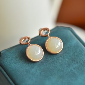 A Pair of Exquisite Silver Inlaid White Jade Earrings