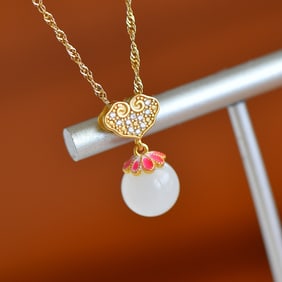 A Set of Fine Silver Inlaid White Jade Jewelry