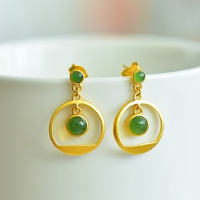 A Pair of Exquisite Gilt Silver Inlaid Jasper Earrings