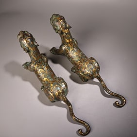 A pair of Rare Bronze Gold-rubbed Tigers