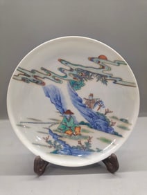 Blue and White Doucai Figures Pattern Plate