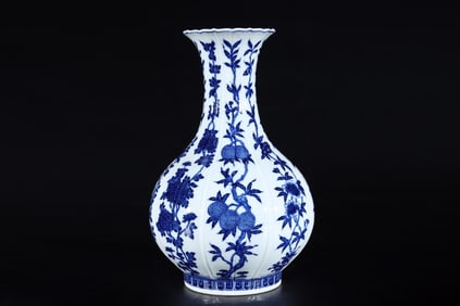 A Rare Blue and White Flower and Fruit Pattern Vase