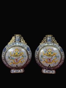 A pair of Rare Cloisonne Blue and White Dragon Pattern Vase