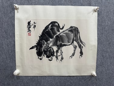 A Chinese Vertical Scroll Ink Painting of Donkey on Paper