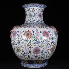 Blue and White Doucai Lotus Pattern Eight Treasures Pattern Vase