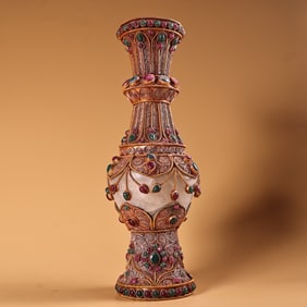 A Rare Gilt Silver Inlaid Gem Vase