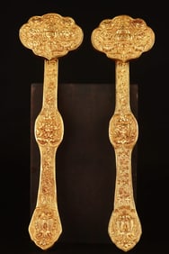 A pair of Rare Gilt Bronze Fortune and Blessing Lotus Pattern Ruyi