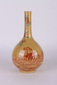 A Rare Wucai Yellow Glaze Seawater Fish-Algae Pattern Vase