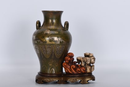 Teadust Glazed Painted Gold Beast-Face Pattern Double-Ears Vase