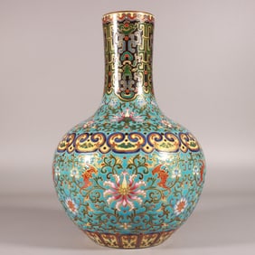 A Rare Enamel Cloisonne Painted Color gold Lotus Pattern Vase