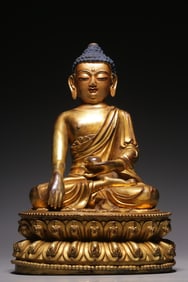 A Rare Gilt Bronze Sakyamuni Seated Statue