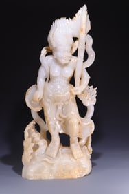 A Rare Hetian Jade Statue of Heavenly King