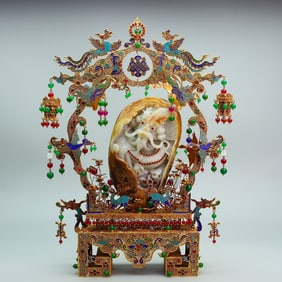 A Rare Wire inlay Technique Inlaid hetian jade Dragon Ornament