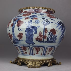 A Rare Blue and White Underglaze-Red Copper Inlaid Figure Story Pattern Jar