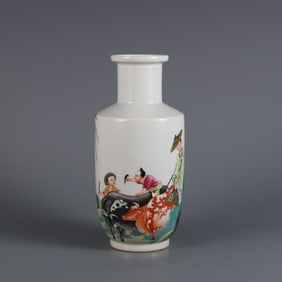 A Rare Enamel Figure Riding Buffalo Pattern Vase
