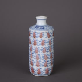 A Rare Blue and White Underglaze-Red Gourd Pattern Snuff Bottle