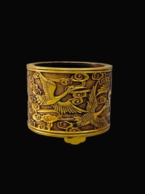 A Rare Pure Red Bronze Gilt Crane Pattern Censer