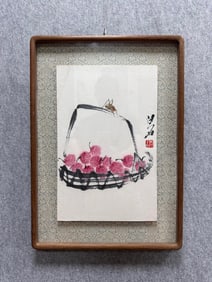 A Chinese Vertical Scroll Ink Painting of Flower and Fruit on Paper