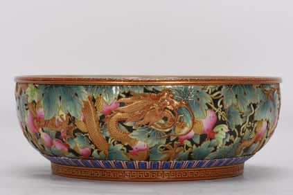 Enamel Carved Painted Gold Dragon Pattern Brush Washer