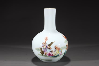 A Exquisite Famille-Rose Painted Gold Character and Story Pattern Vase, with Calligraphy and