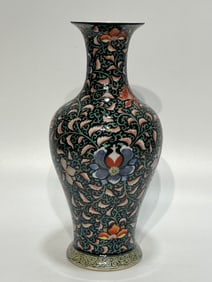 A Rare Ink Ground Wucai Flower Pattern Vase
